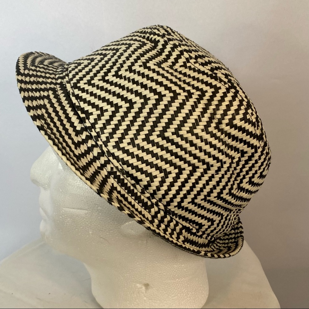 Cremieux Collection Men’s Dark Gray Cream Houndstooth Paper Straw Hat Size S/M